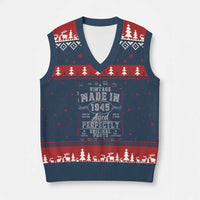 Vintage 1945 V-Neck Knit Sweater Vest Aged Perfectly 80th Birthday Gift American Flag - Wonder Print Shop