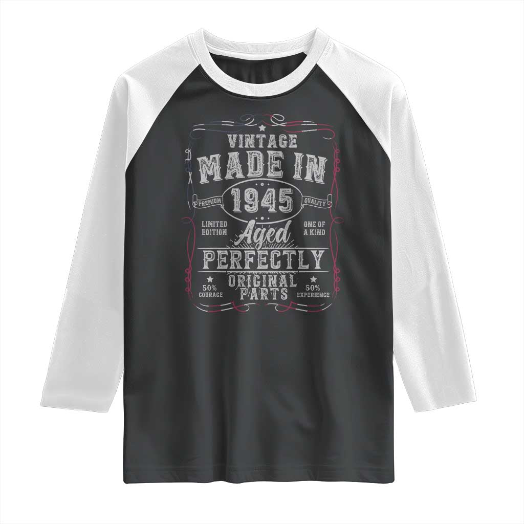 Vintage 1945 Raglan Shirt Aged Perfectly 80th Birthday Gift American Flag - Wonder Print Shop