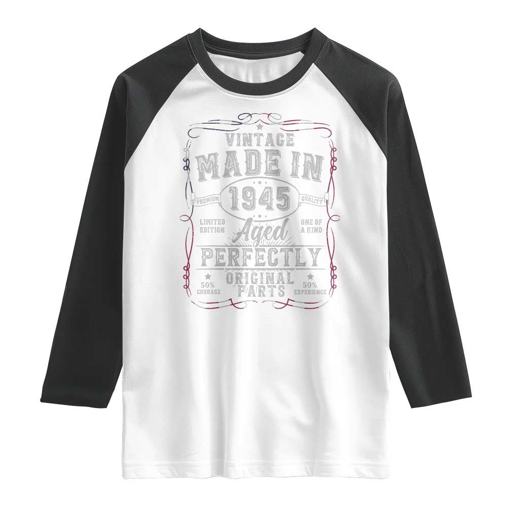 Vintage 1945 Raglan Shirt Aged Perfectly 80th Birthday Gift American Flag - Wonder Print Shop