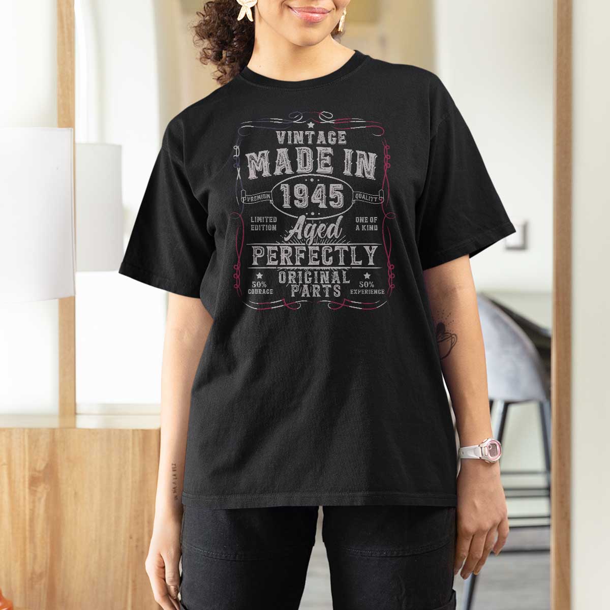Vintage 1945 T Shirt For Women Aged Perfectly 80th Birthday Gift American Flag - Wonder Print Shop
