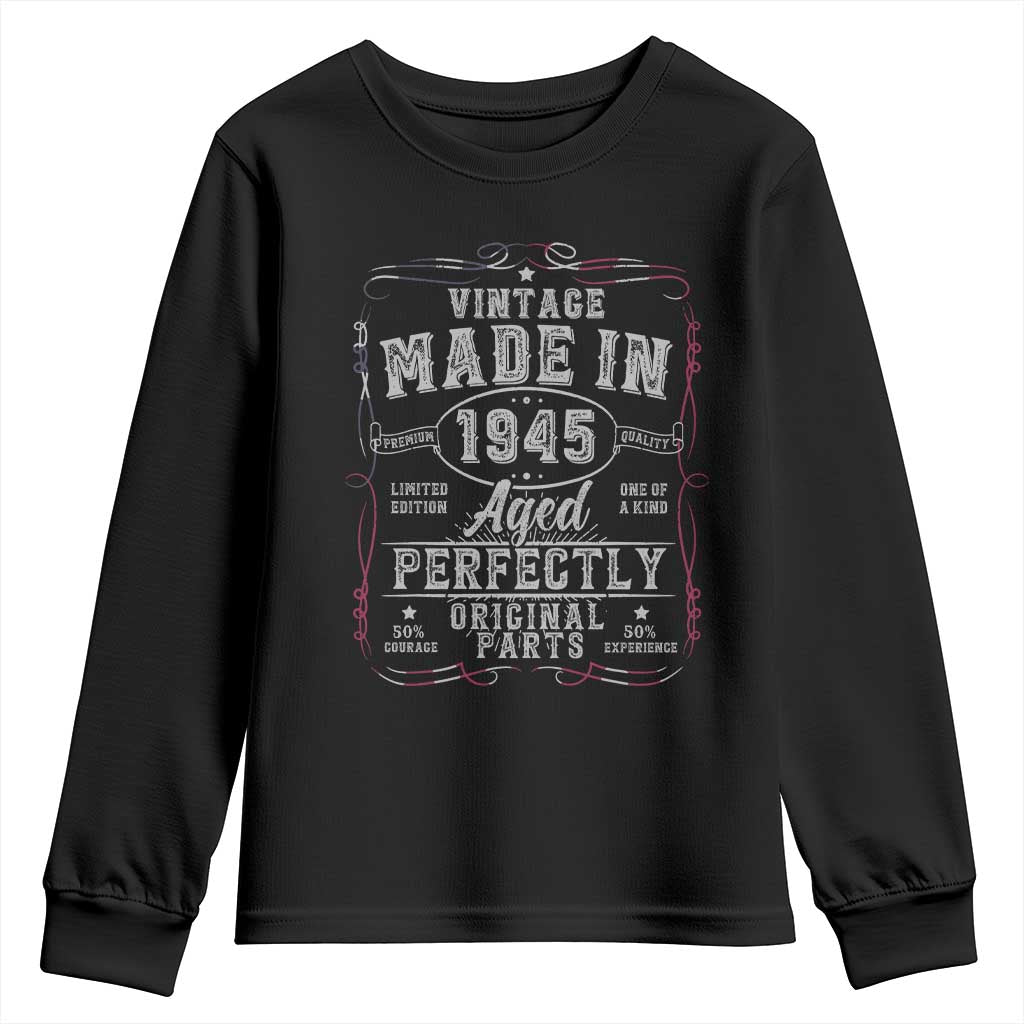 Vintage 1945 Youth Sweatshirt Aged Perfectly 80th Birthday Gift American Flag - Wonder Print Shop