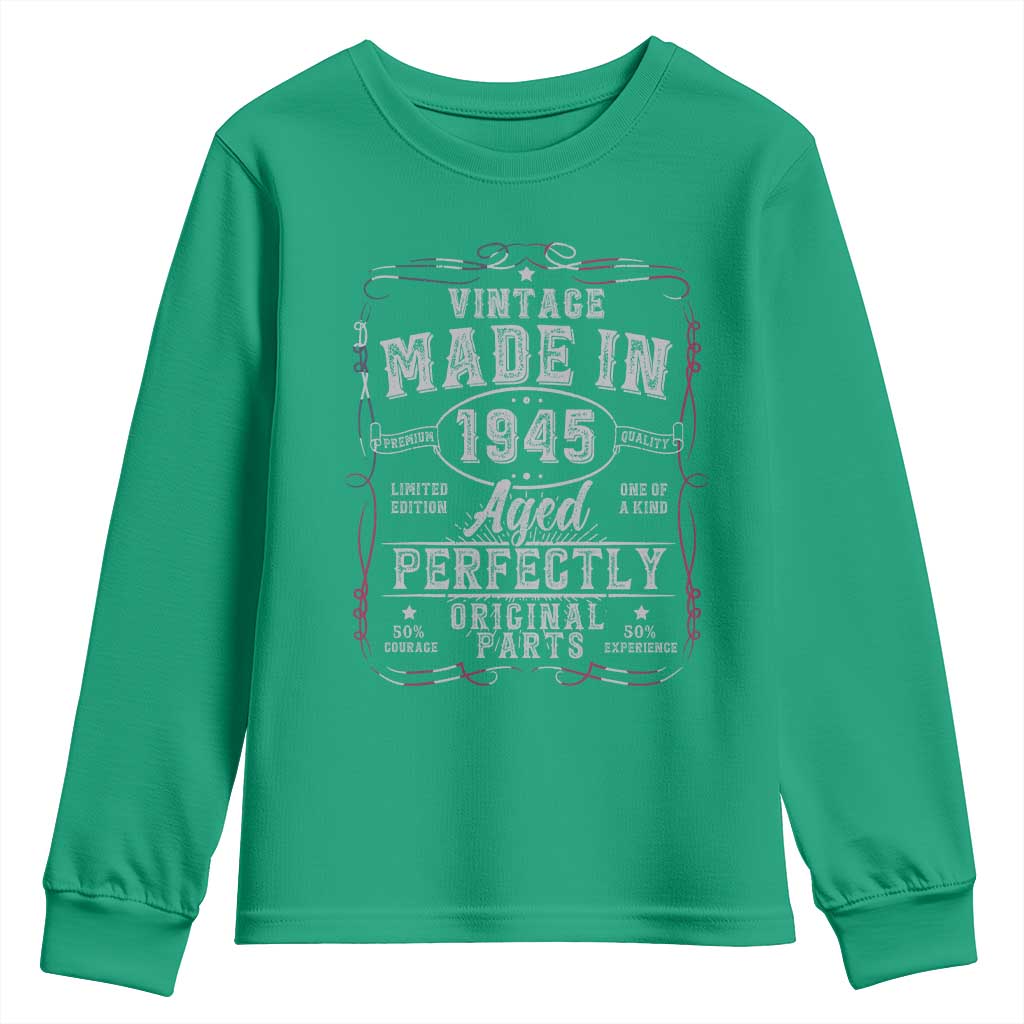Vintage 1945 Youth Sweatshirt Aged Perfectly 80th Birthday Gift American Flag - Wonder Print Shop