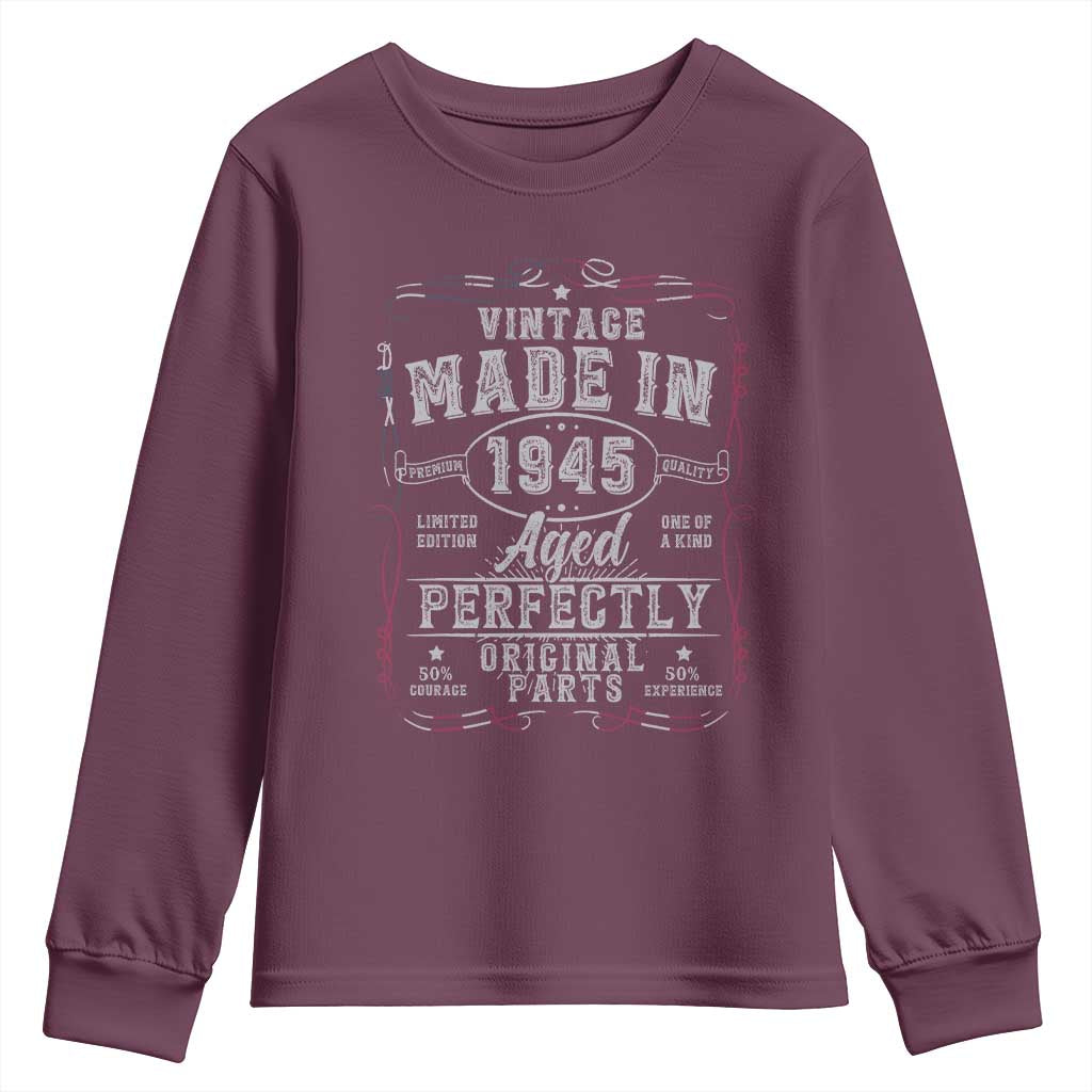 Vintage 1945 Youth Sweatshirt Aged Perfectly 80th Birthday Gift American Flag - Wonder Print Shop