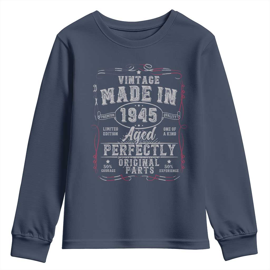 Vintage 1945 Youth Sweatshirt Aged Perfectly 80th Birthday Gift American Flag - Wonder Print Shop