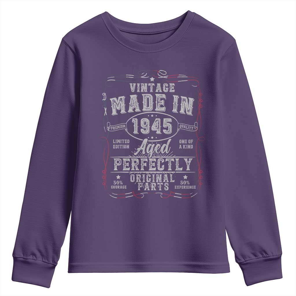 Vintage 1945 Youth Sweatshirt Aged Perfectly 80th Birthday Gift American Flag - Wonder Print Shop