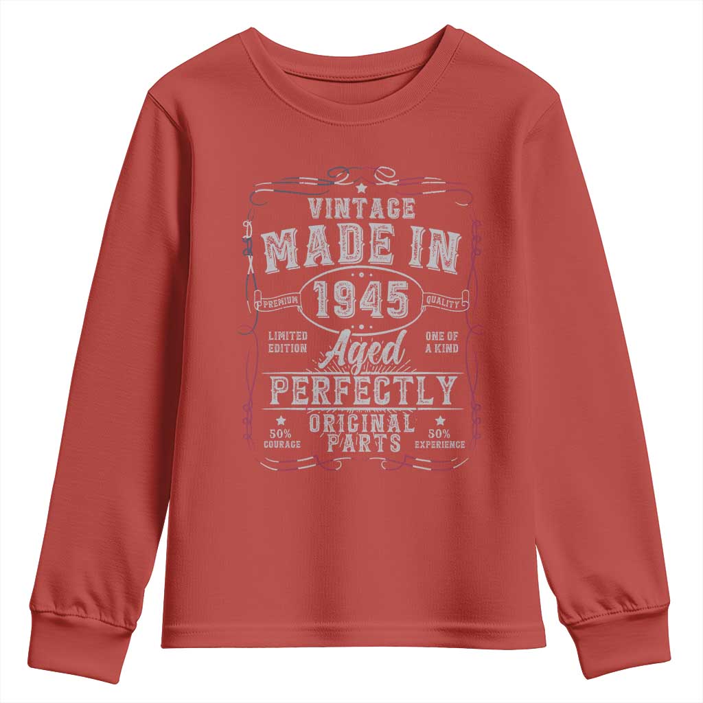 Vintage 1945 Youth Sweatshirt Aged Perfectly 80th Birthday Gift American Flag - Wonder Print Shop