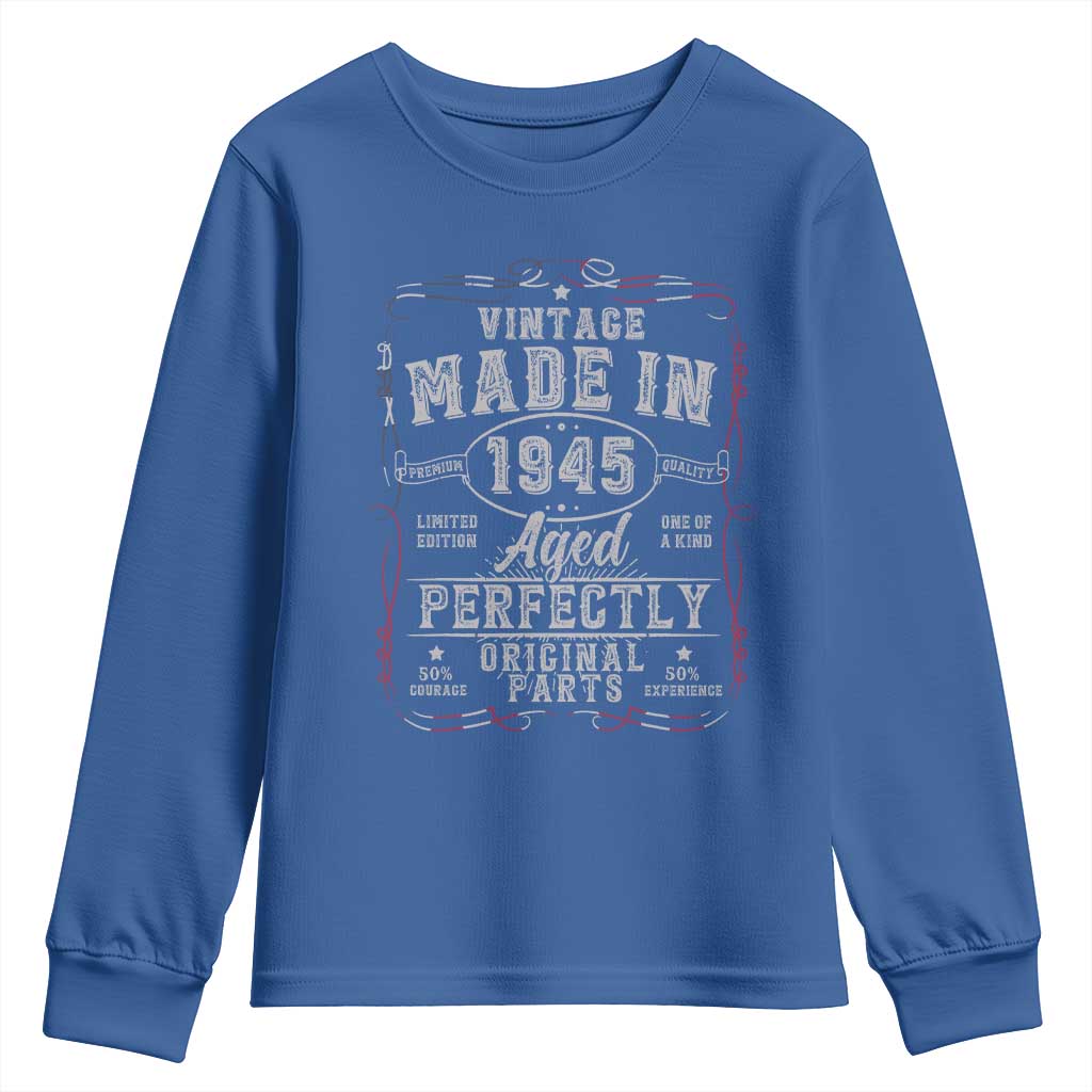 Vintage 1945 Youth Sweatshirt Aged Perfectly 80th Birthday Gift American Flag - Wonder Print Shop