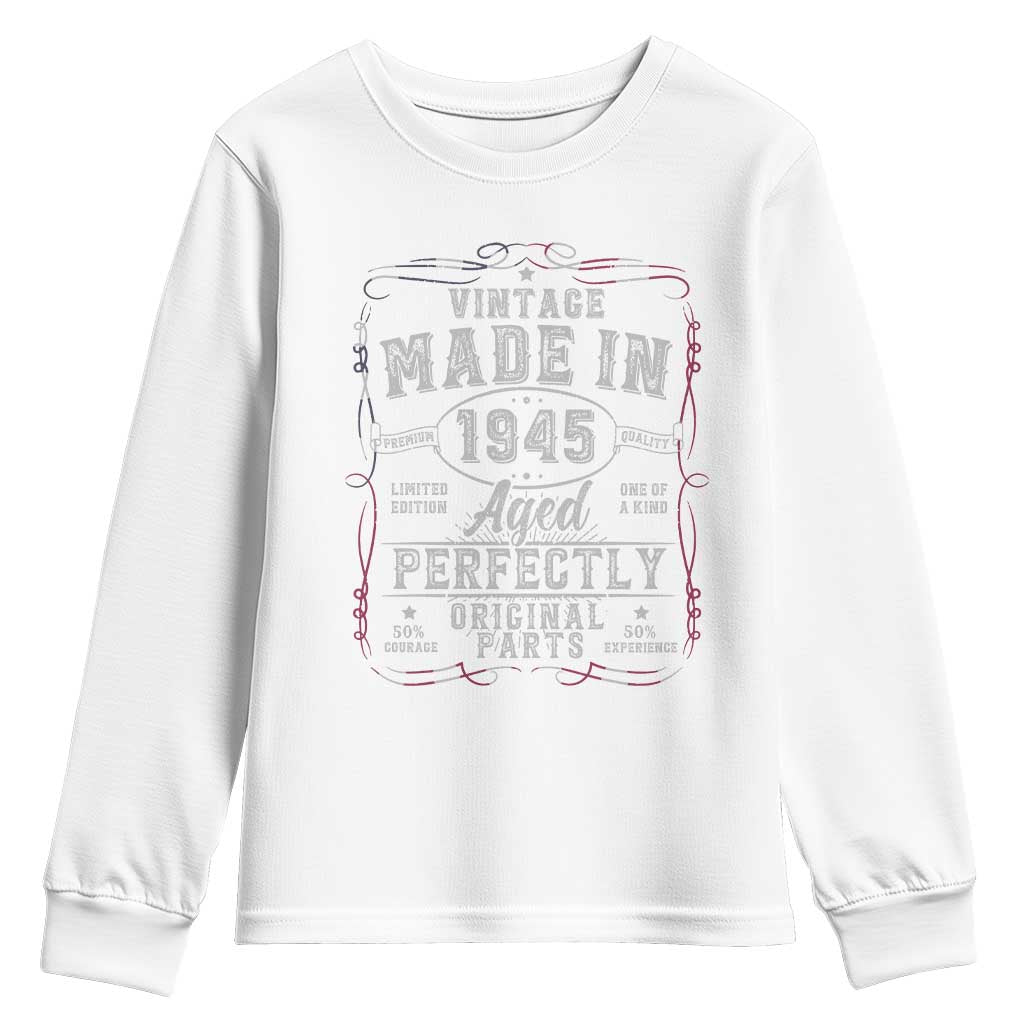 Vintage 1945 Youth Sweatshirt Aged Perfectly 80th Birthday Gift American Flag - Wonder Print Shop