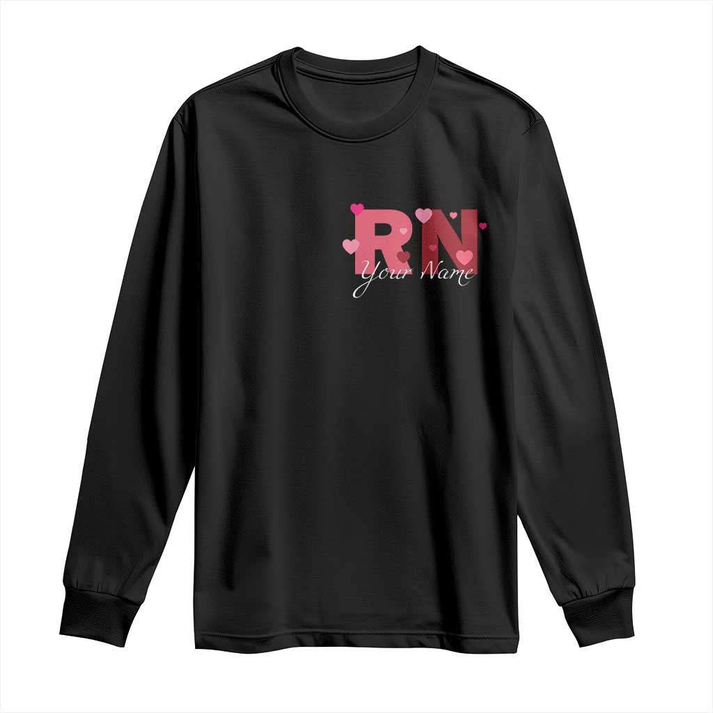 Personalized Registered Nurse Long Sleeve Shirt Custom Name Cute Nurse Gift Valentines Day Heart