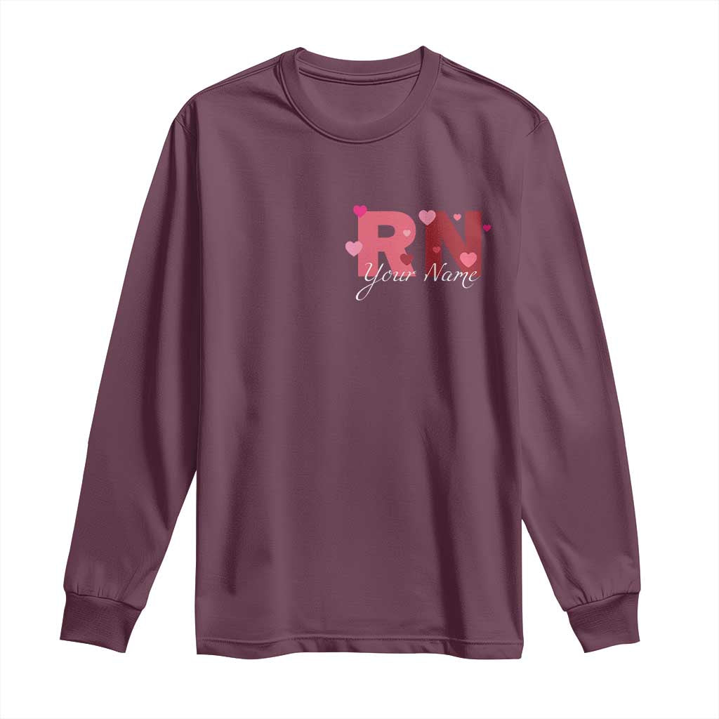 Personalized Registered Nurse Long Sleeve Shirt Custom Name Cute Nurse Gift Valentines Day Heart