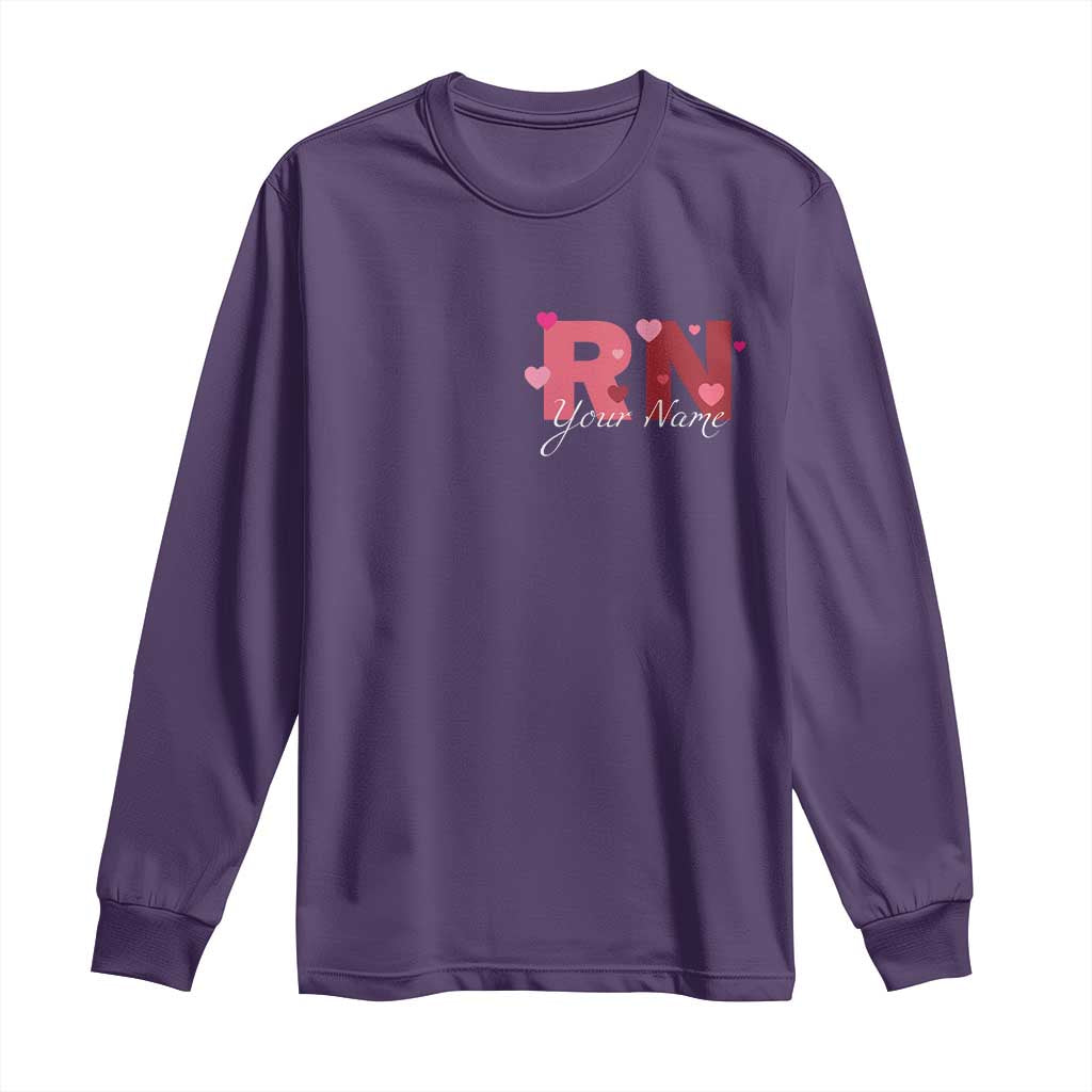 Personalized Registered Nurse Long Sleeve Shirt Custom Name Cute Nurse Gift Valentines Day Heart