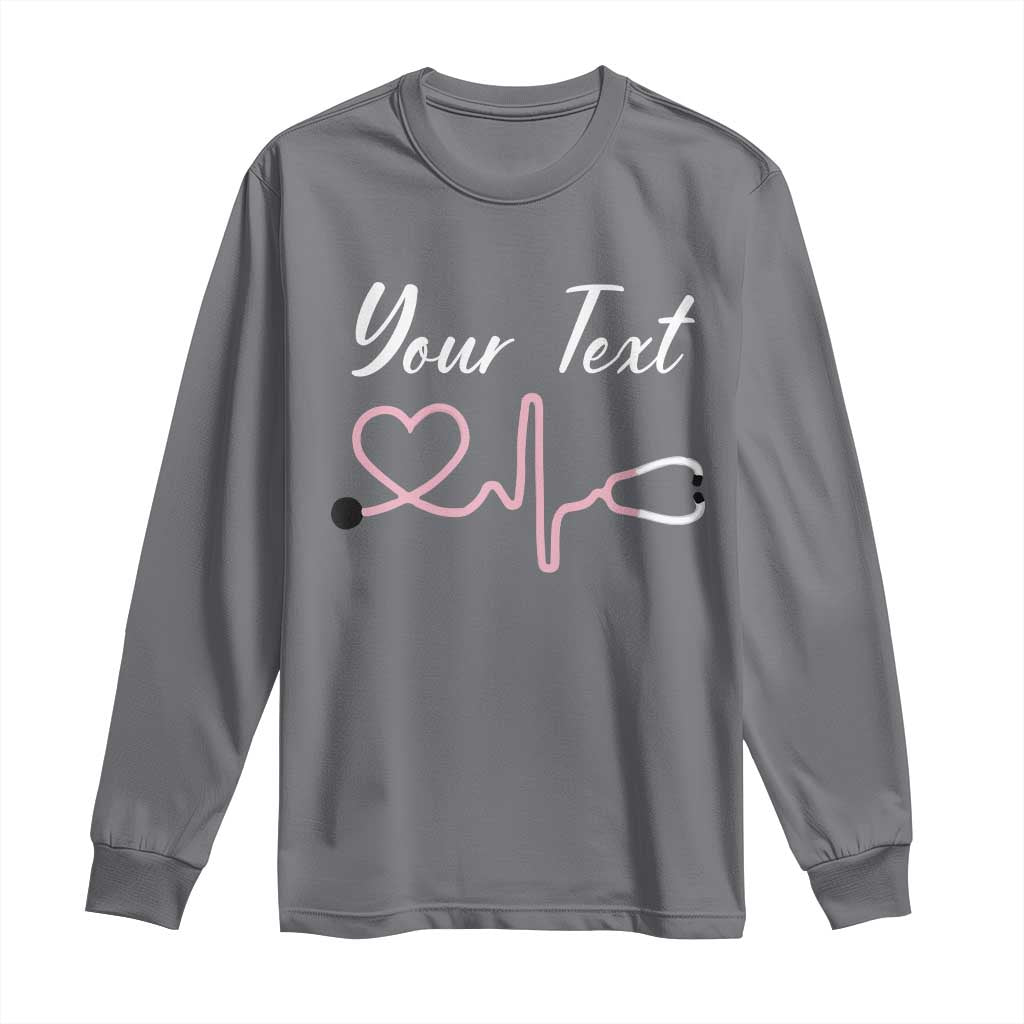 Personalized Nurse Long Sleeve Shirt Custom Name Nurse Gift Heartbeat Valentines Day Heart