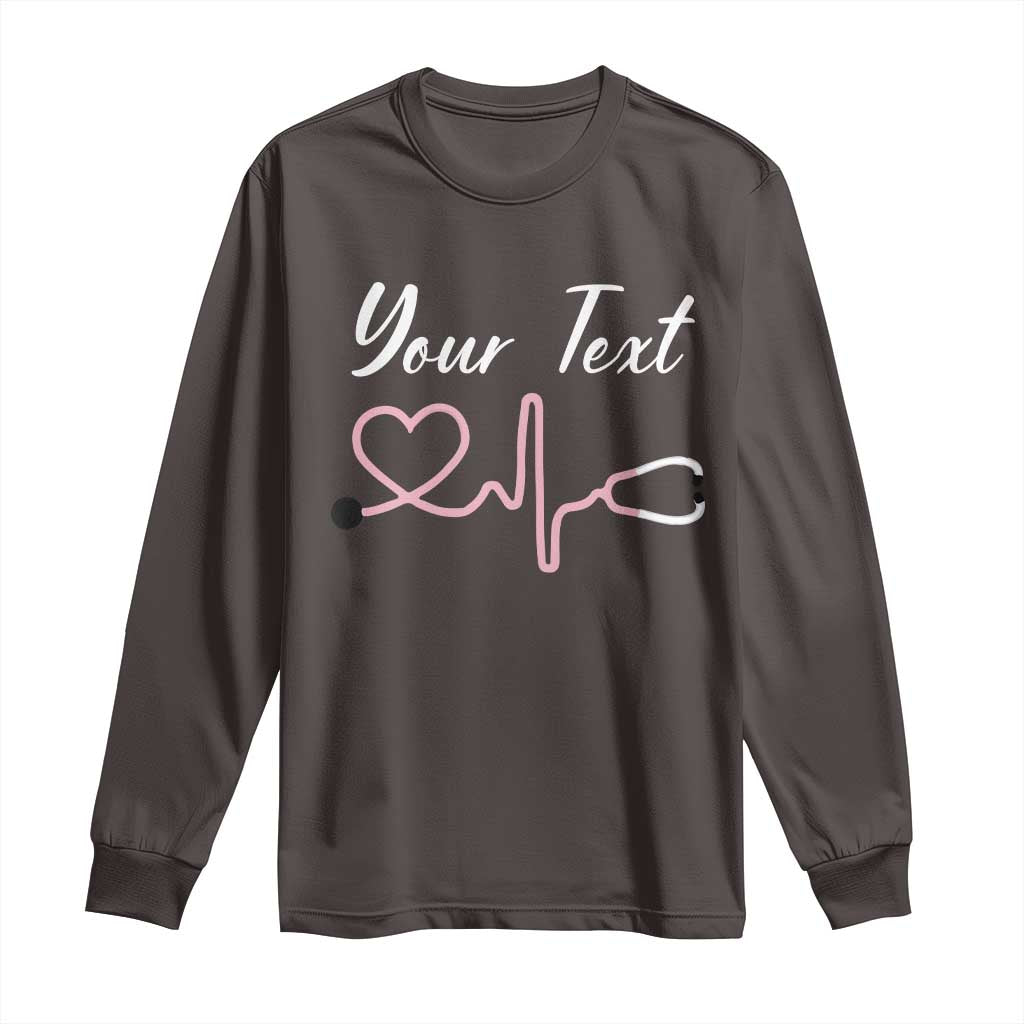 Personalized Nurse Long Sleeve Shirt Custom Name Nurse Gift Heartbeat Valentines Day Heart