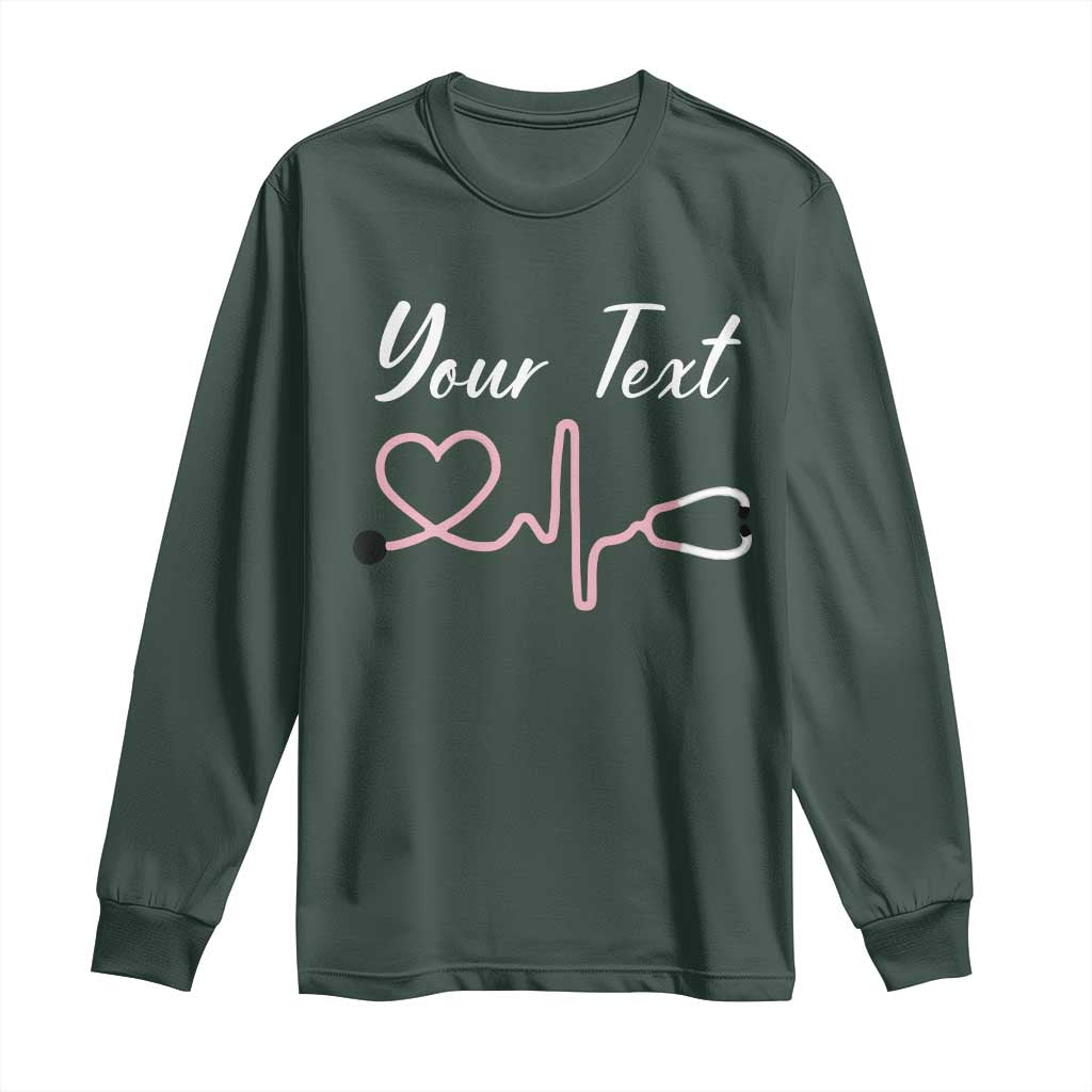 Personalized Nurse Long Sleeve Shirt Custom Name Nurse Gift Heartbeat Valentines Day Heart