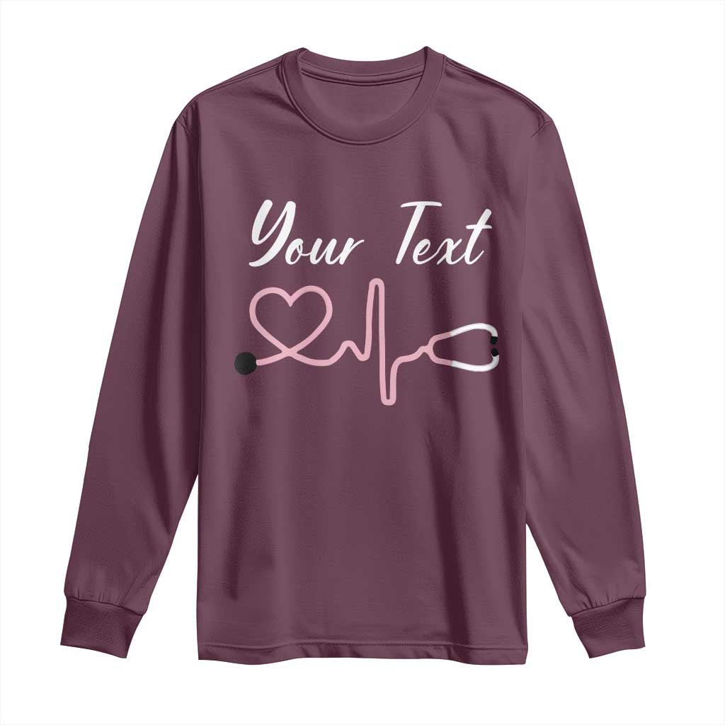 Personalized Nurse Long Sleeve Shirt Custom Name Nurse Gift Heartbeat Valentines Day Heart