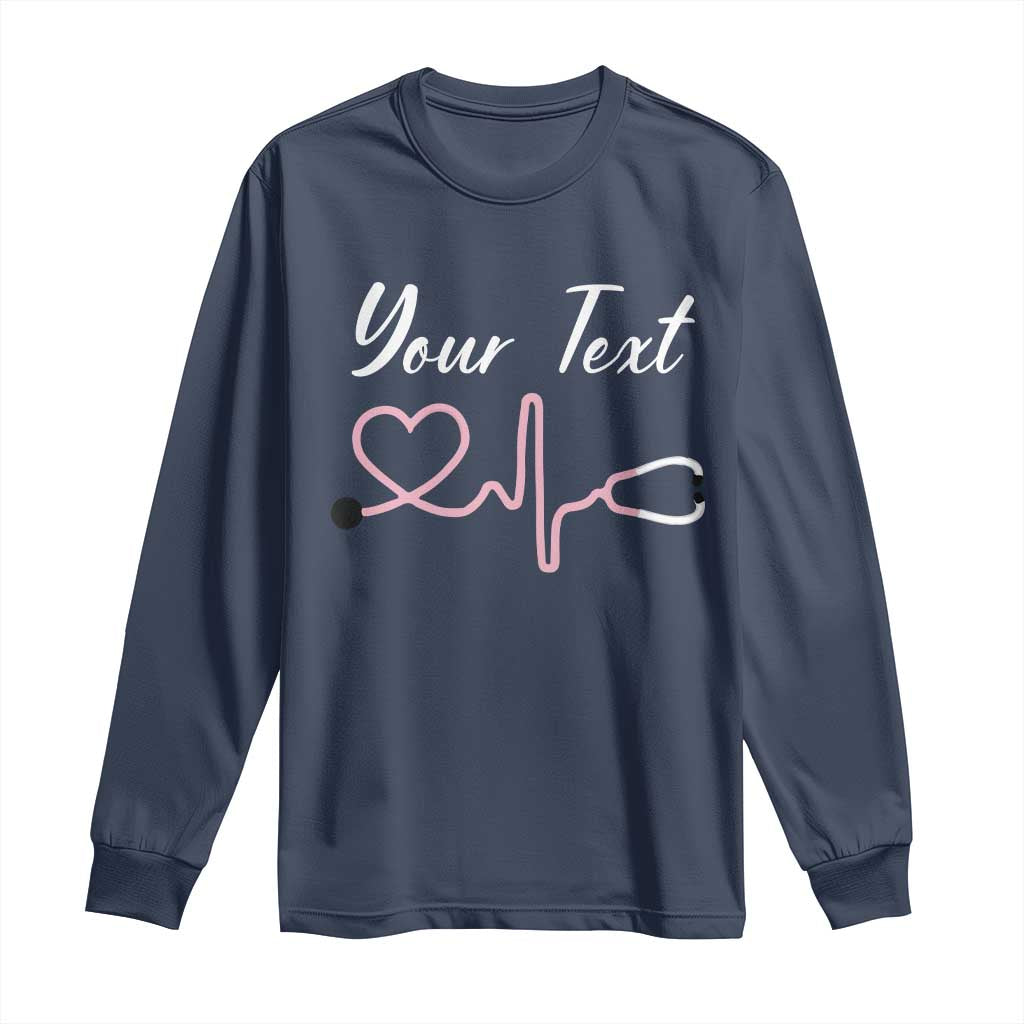 Personalized Nurse Long Sleeve Shirt Custom Name Nurse Gift Heartbeat Valentines Day Heart