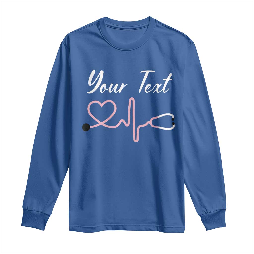 Personalized Nurse Long Sleeve Shirt Custom Name Nurse Gift Heartbeat Valentines Day Heart