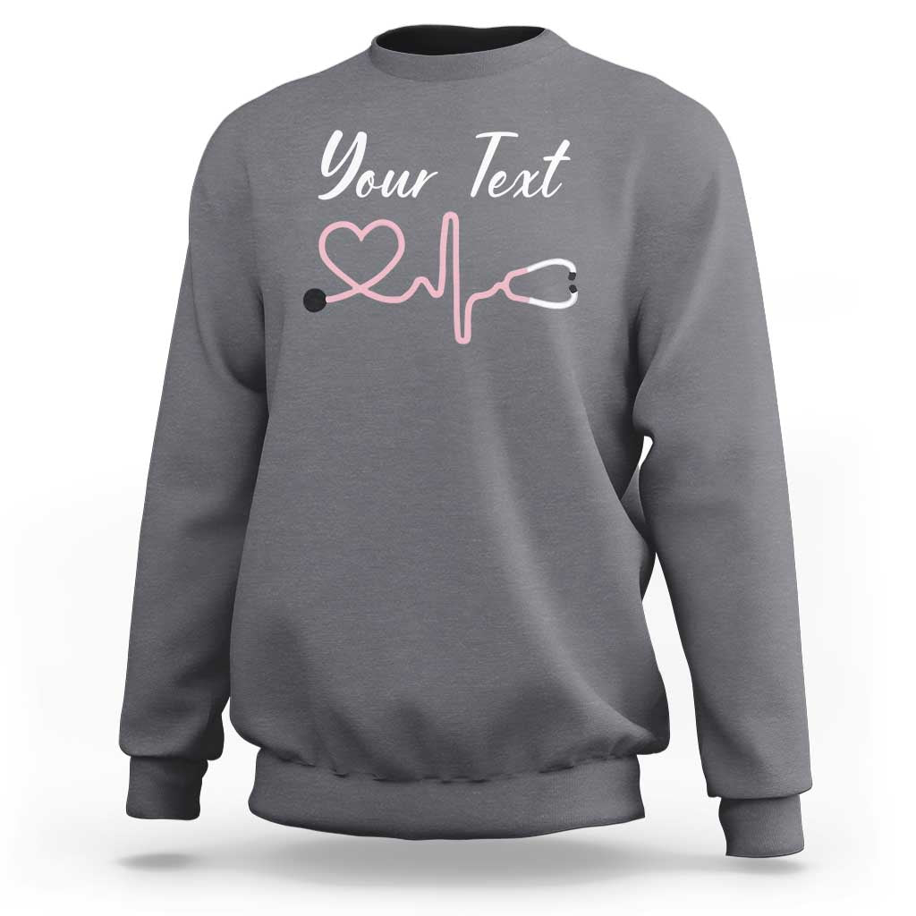 Personalized Nurse Sweatshirt Custom Name Nurse Gift Heartbeat Valentines Day Heart