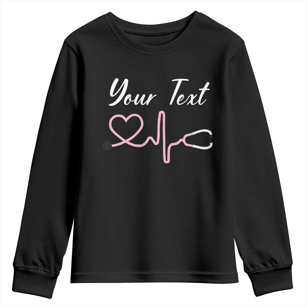 Personalized Nurse Youth Sweatshirt Custom Name Nurse Gift Heartbeat Valentines Day Heart