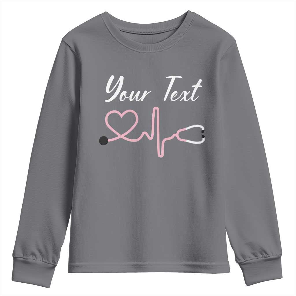 Personalized Nurse Youth Sweatshirt Custom Name Nurse Gift Heartbeat Valentines Day Heart