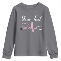 Personalized Nurse Youth Sweatshirt Custom Name Nurse Gift Heartbeat Valentines Day Heart