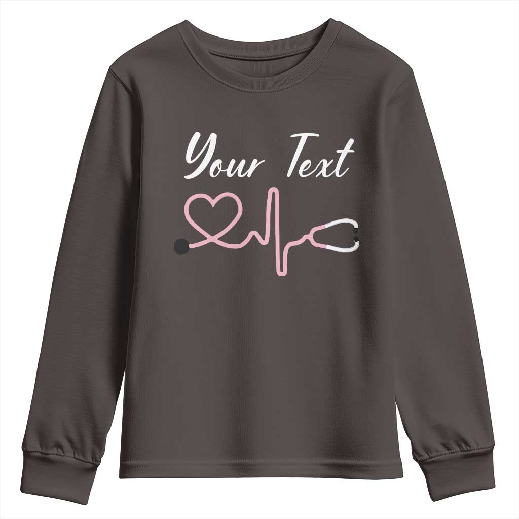 Personalized Nurse Youth Sweatshirt Custom Name Nurse Gift Heartbeat Valentines Day Heart