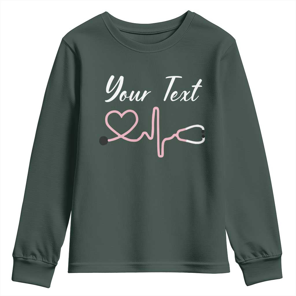 Personalized Nurse Youth Sweatshirt Custom Name Nurse Gift Heartbeat Valentines Day Heart