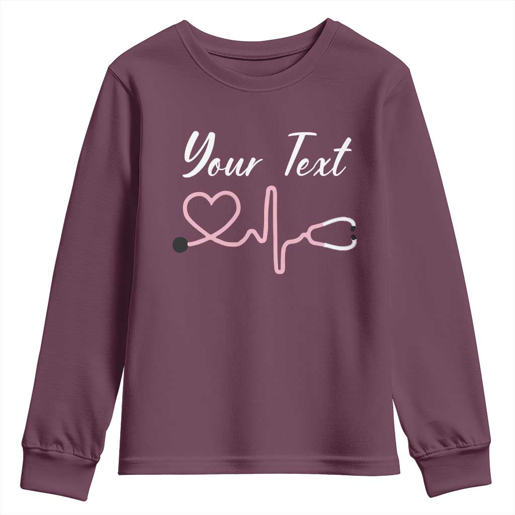 Personalized Nurse Youth Sweatshirt Custom Name Nurse Gift Heartbeat Valentines Day Heart
