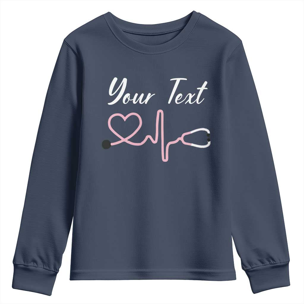 Personalized Nurse Youth Sweatshirt Custom Name Nurse Gift Heartbeat Valentines Day Heart
