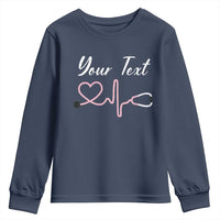 Personalized Nurse Youth Sweatshirt Custom Name Nurse Gift Heartbeat Valentines Day Heart