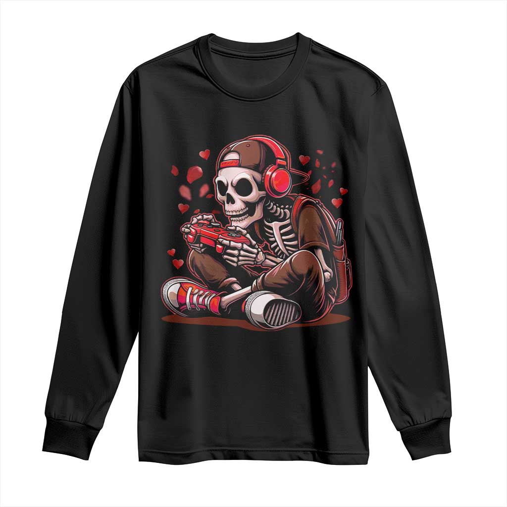 Valentine Skeleton Gamer Long Sleeve Shirt Video Gaming Kids Boys