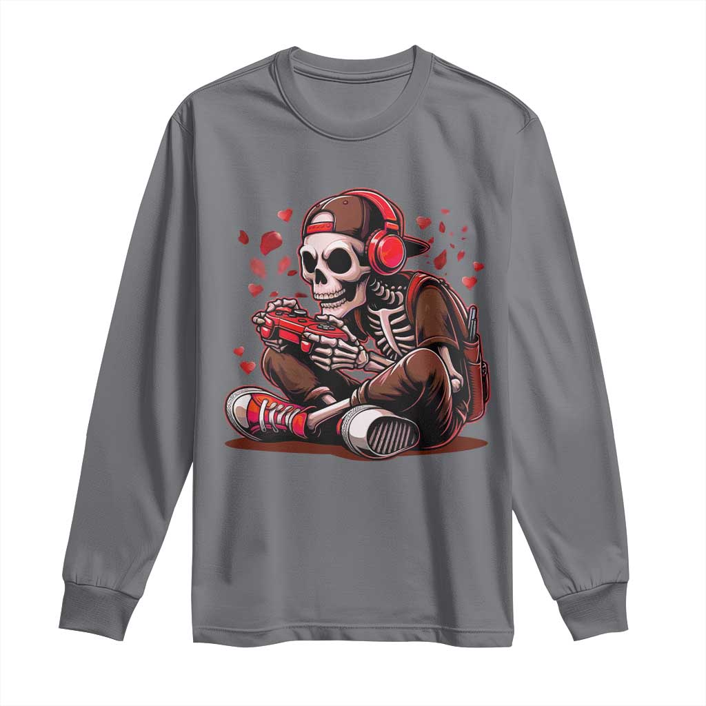 Valentine Skeleton Gamer Long Sleeve Shirt Video Gaming Kids Boys