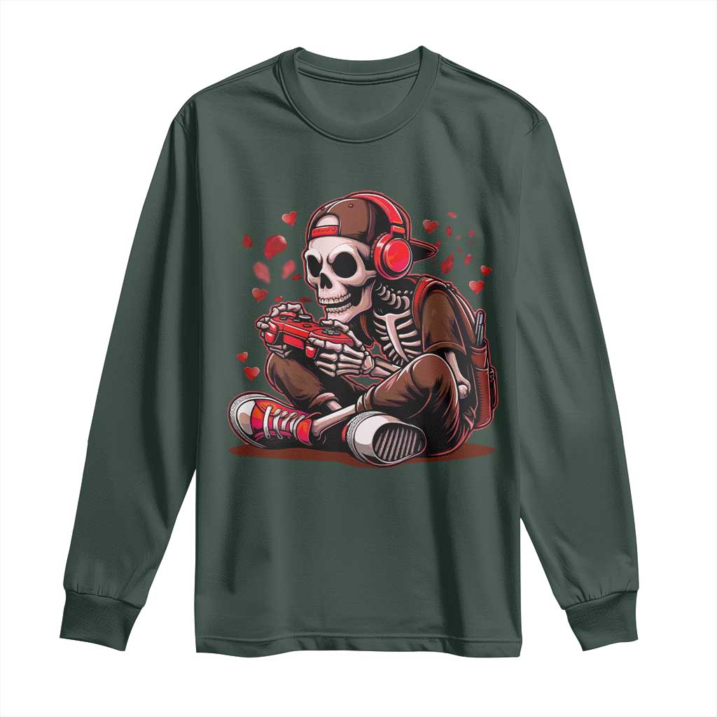 Valentine Skeleton Gamer Long Sleeve Shirt Video Gaming Kids Boys