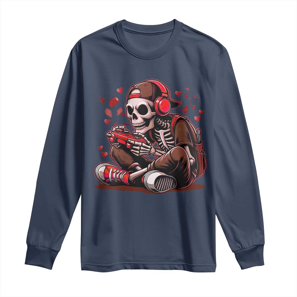 Valentine Skeleton Gamer Long Sleeve Shirt Video Gaming Kids Boys