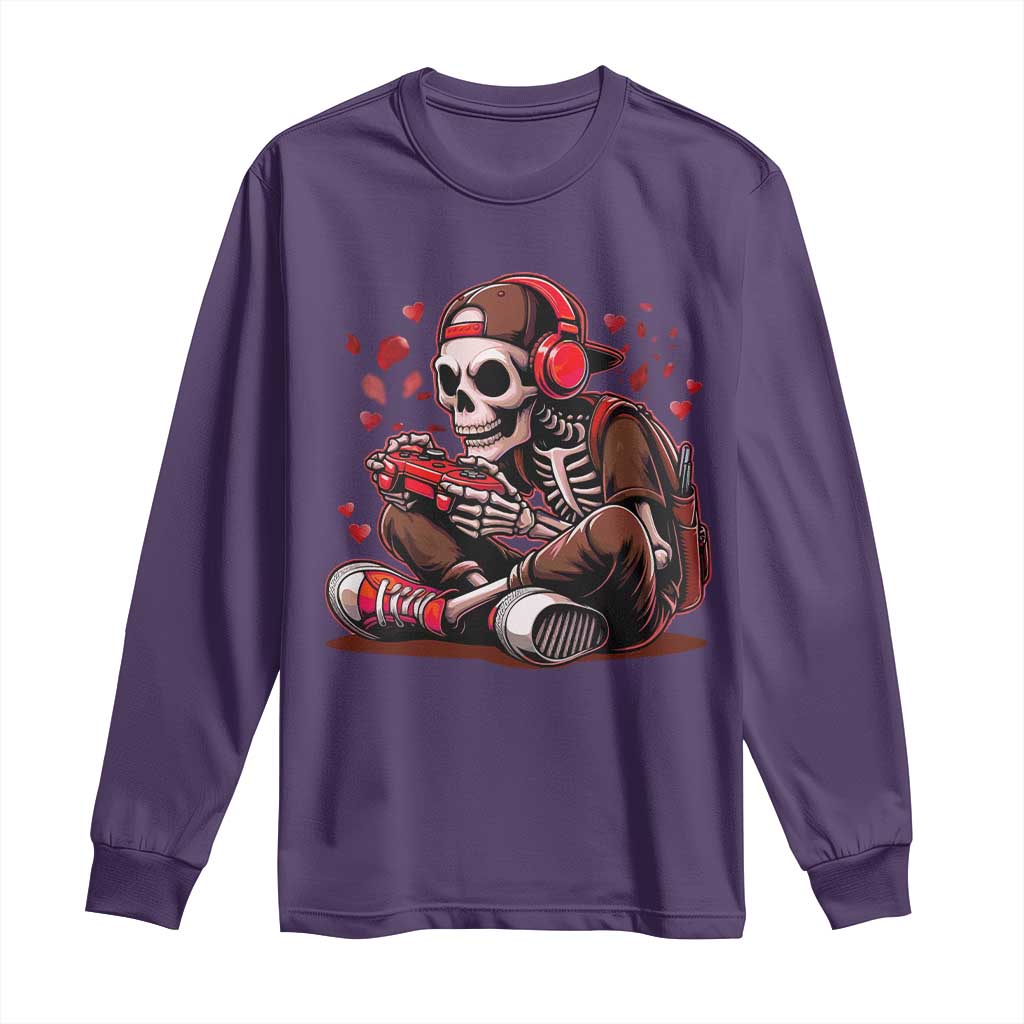 Valentine Skeleton Gamer Long Sleeve Shirt Video Gaming Kids Boys