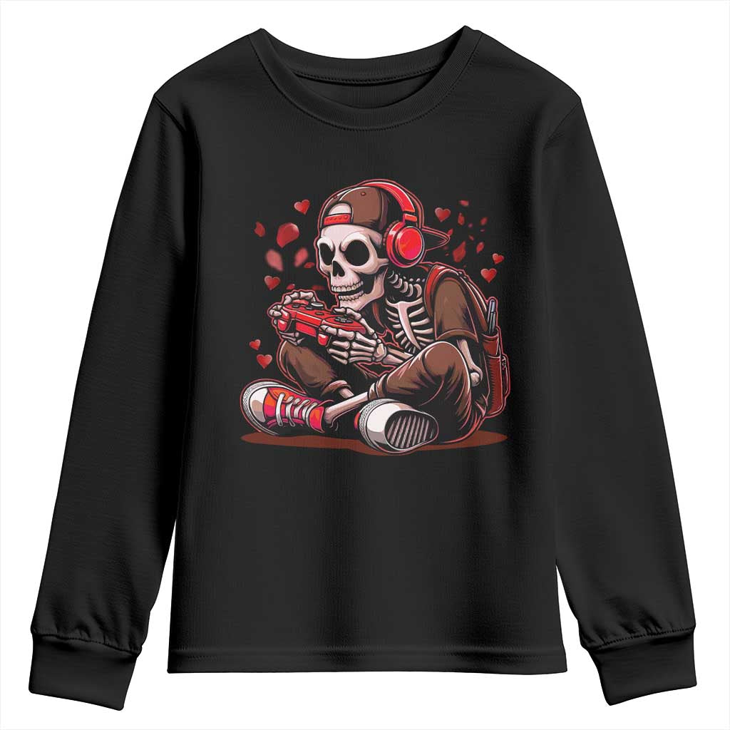 Valentine Skeleton Gamer Youth Sweatshirt Video Gaming Kids Boys