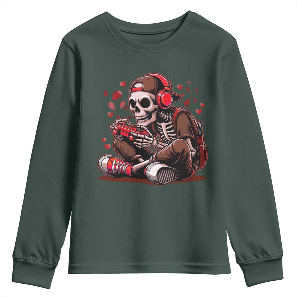 Valentine Skeleton Gamer Youth Sweatshirt Video Gaming Kids Boys