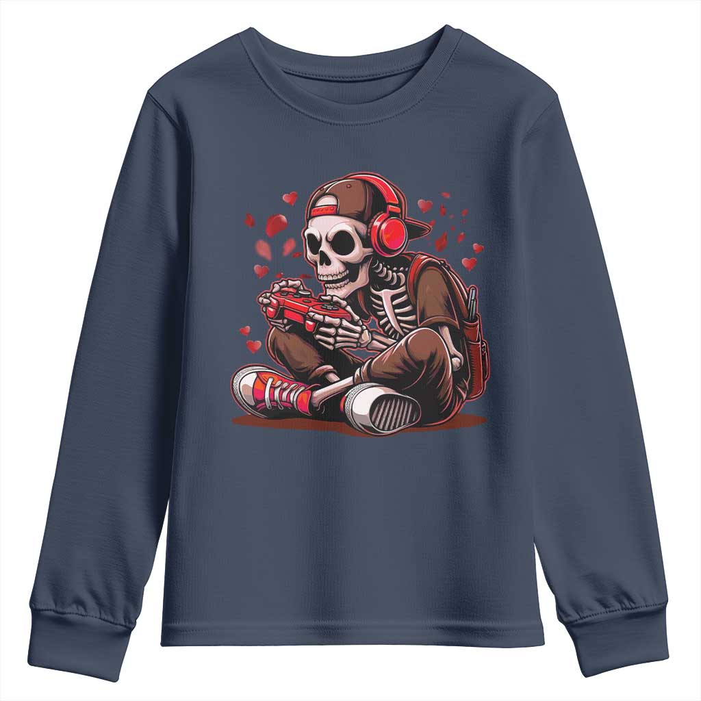 Valentine Skeleton Gamer Youth Sweatshirt Video Gaming Kids Boys