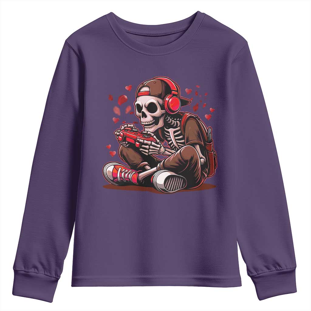 Valentine Skeleton Gamer Youth Sweatshirt Video Gaming Kids Boys