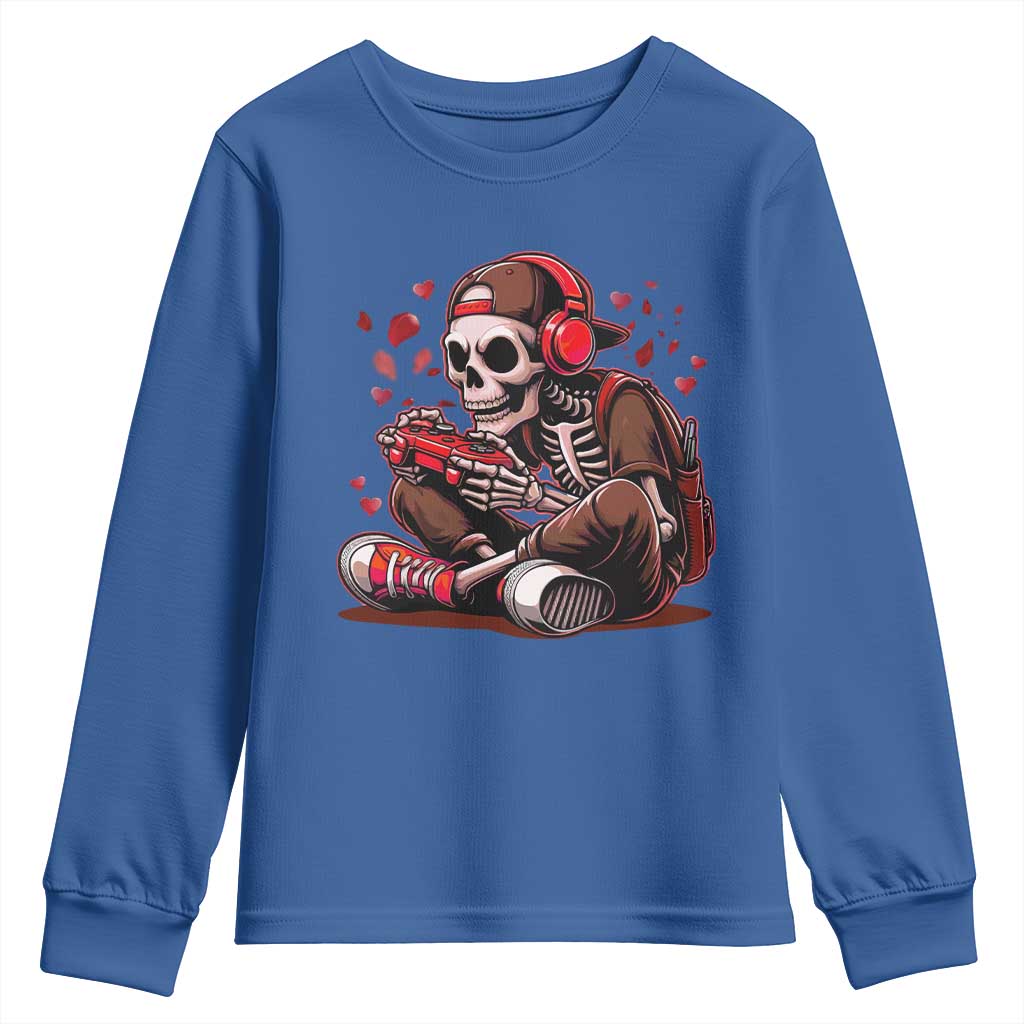 Valentine Skeleton Gamer Youth Sweatshirt Video Gaming Kids Boys