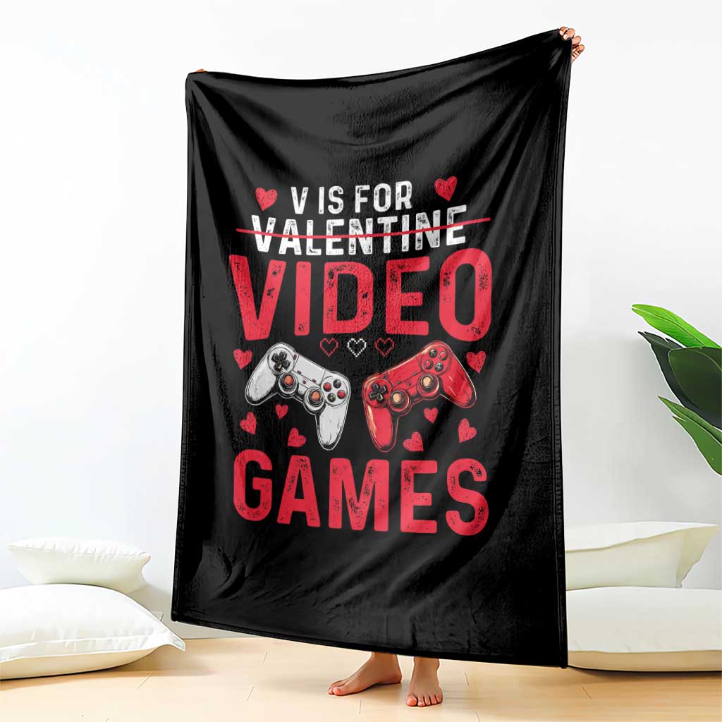 Funny Valentines Gamer Throw Blanket V is for Video Games - Wonder Print Shop