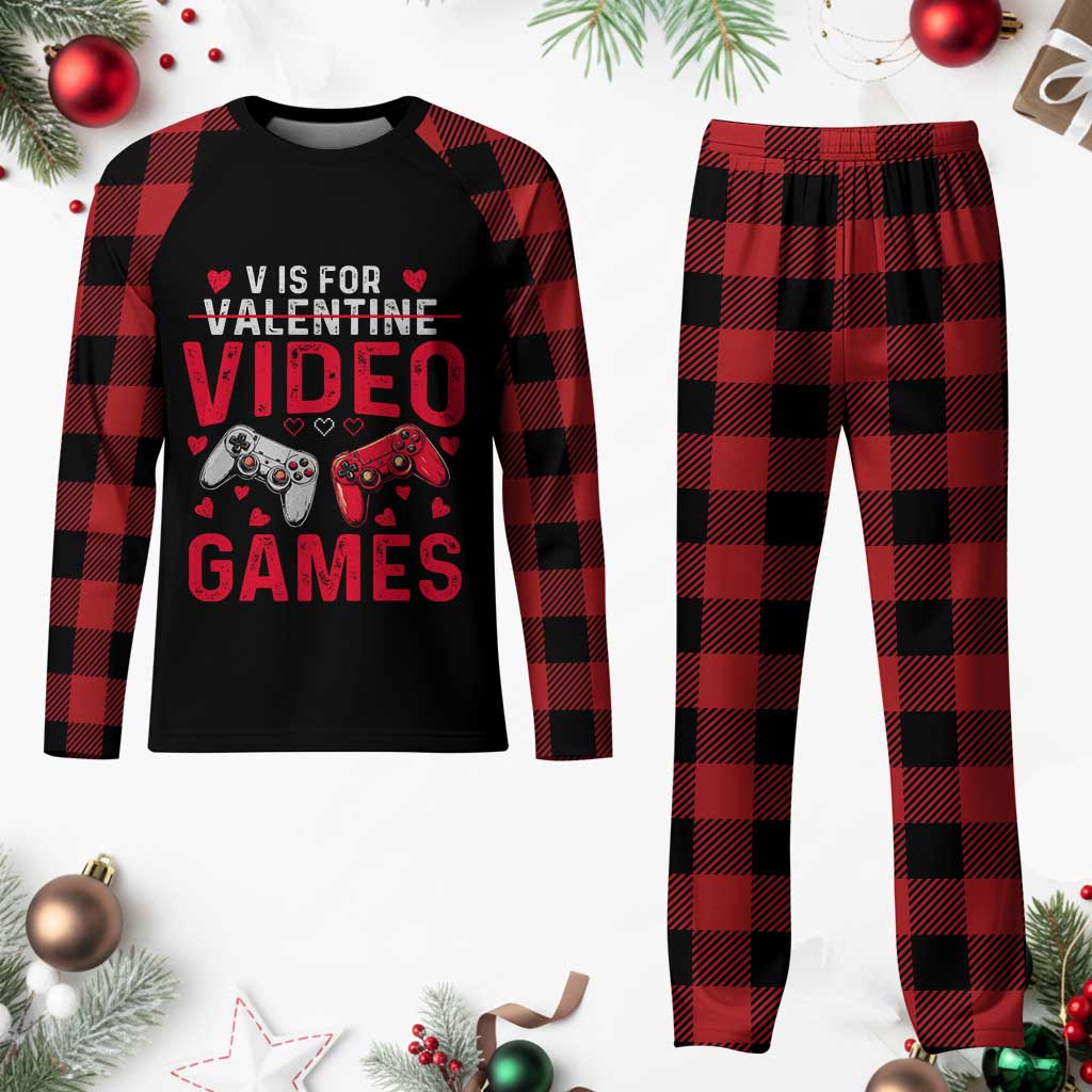 Funny Valentines Gamer Plaid Pajama Set V is for Video Games - Wonder Print Shop