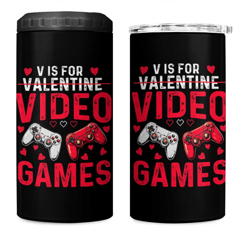 Funny Valentines Gamer 4 in 1 Can Cooler Tumbler V is for Video Games - Wonder Print Shop