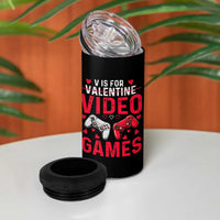 Funny Valentines Gamer 4 in 1 Can Cooler Tumbler V is for Video Games - Wonder Print Shop