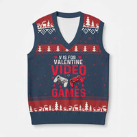 Funny Valentines Gamer V-Neck Knit Sweater Vest V is for Video Games - Wonder Print Shop