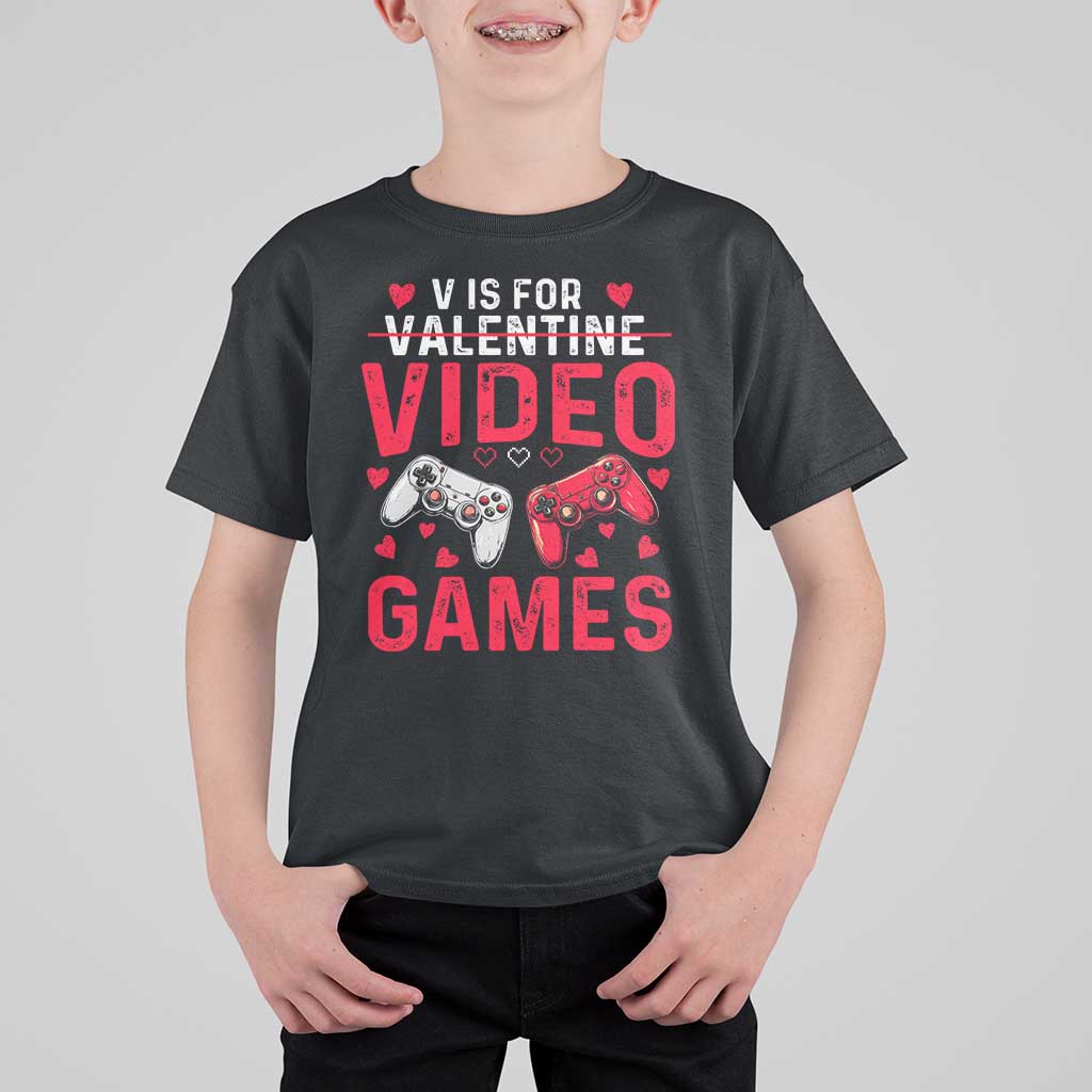 Funny Valentines Gamer T Shirt For Kid V is for Video Games - Wonder Print Shop