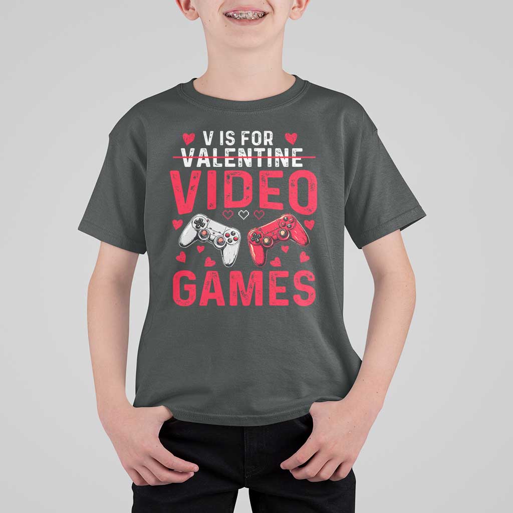Funny Valentines Gamer T Shirt For Kid V is for Video Games - Wonder Print Shop