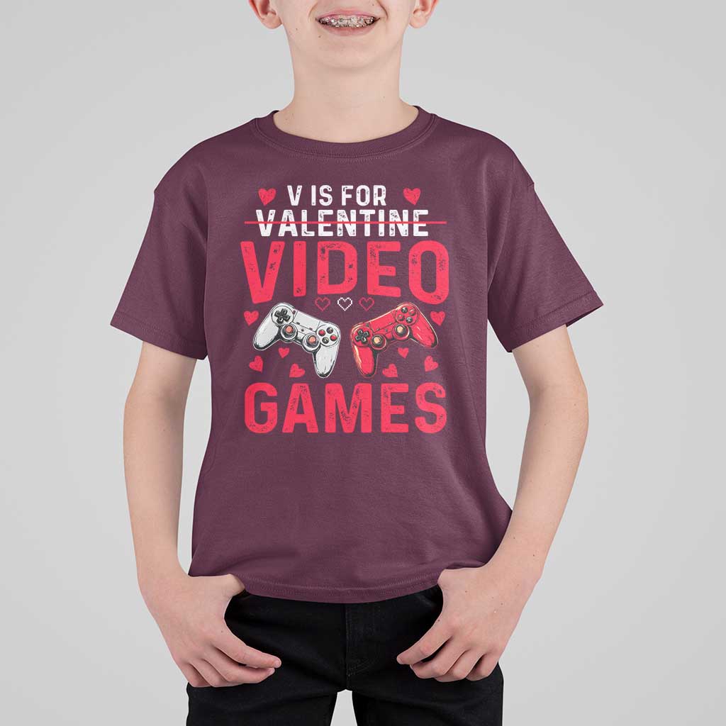 Funny Valentines Gamer T Shirt For Kid V is for Video Games - Wonder Print Shop