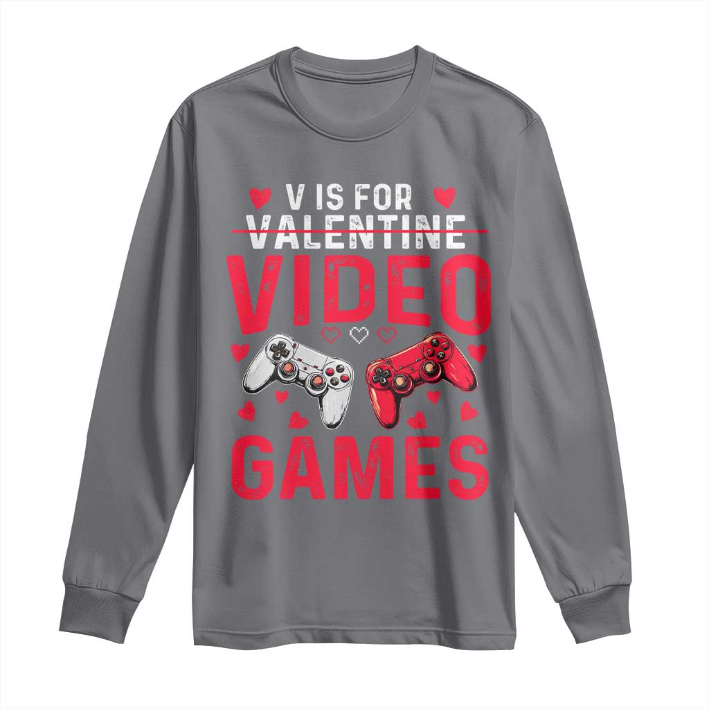 Funny Valentines Gamer Long Sleeve Shirt V is for Video Games - Wonder Print Shop