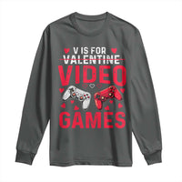 Funny Valentines Gamer Long Sleeve Shirt V is for Video Games - Wonder Print Shop